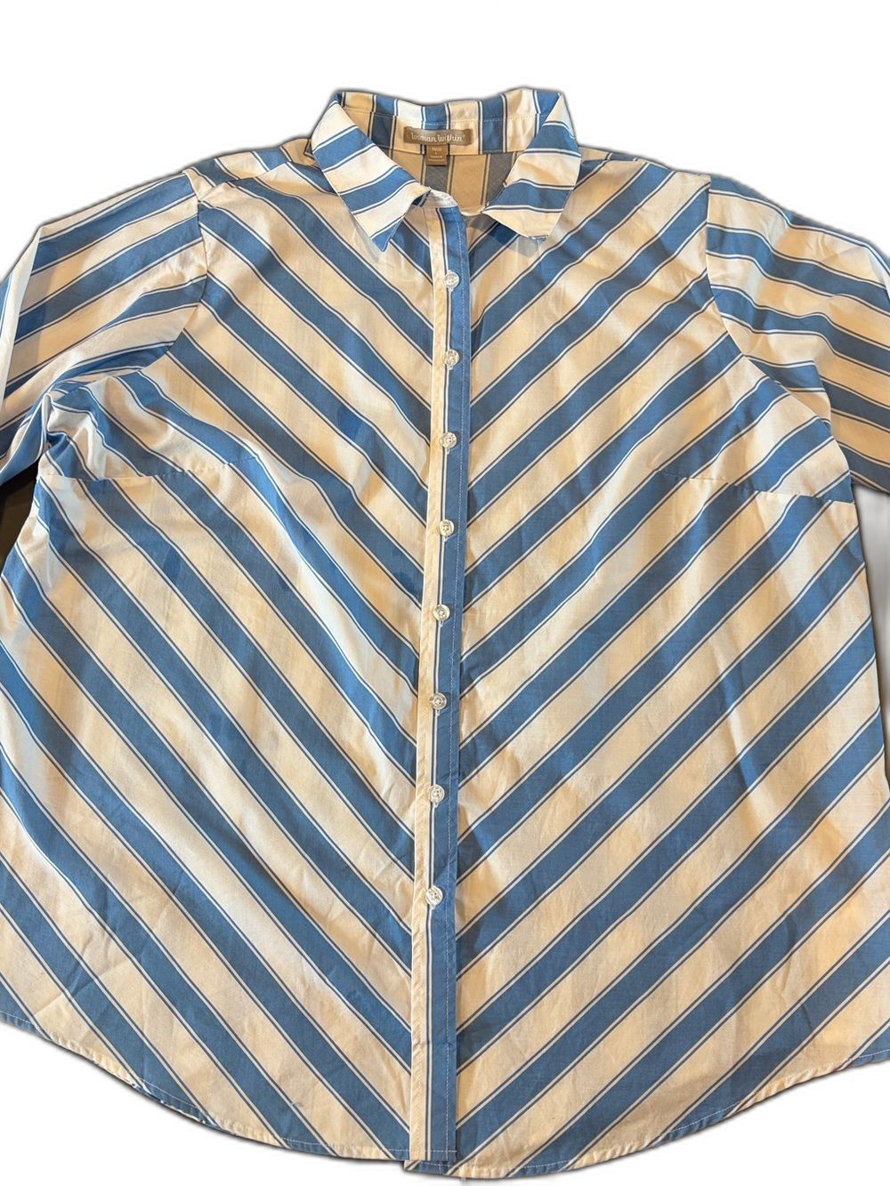 Woman Within Blue and White Striped Button-Down Shirt 1X runs large